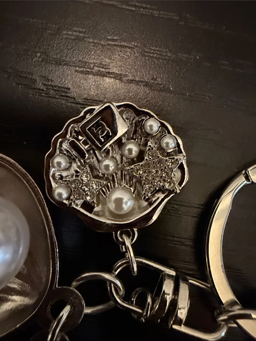 Inspired Shell Charm Key Holder Keychain in Beige and Silver